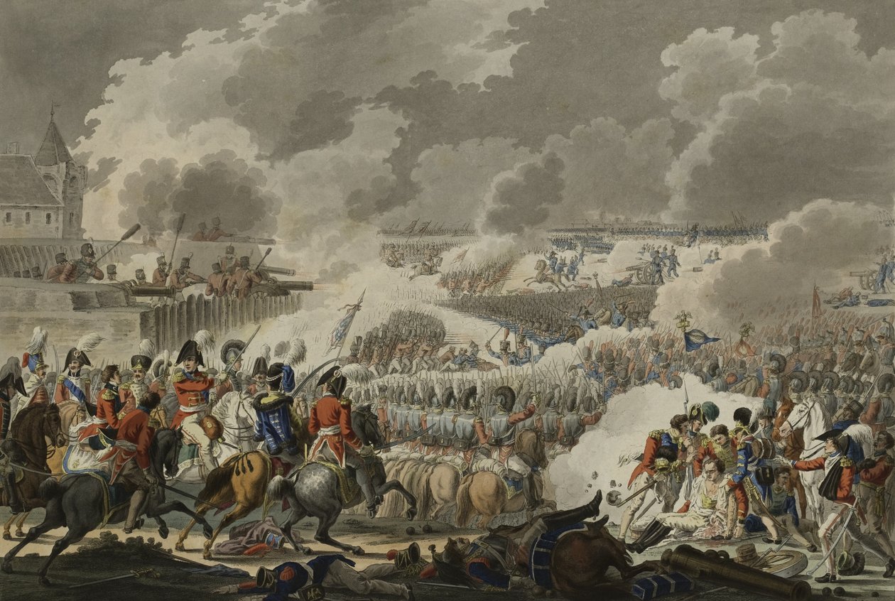 Bitwa pod Waterloo, 18 czerwca 1815 r., wydana przez Artaria and Co, ok. 1820 r. (akwaforta barwna) autorstwa Austrian School