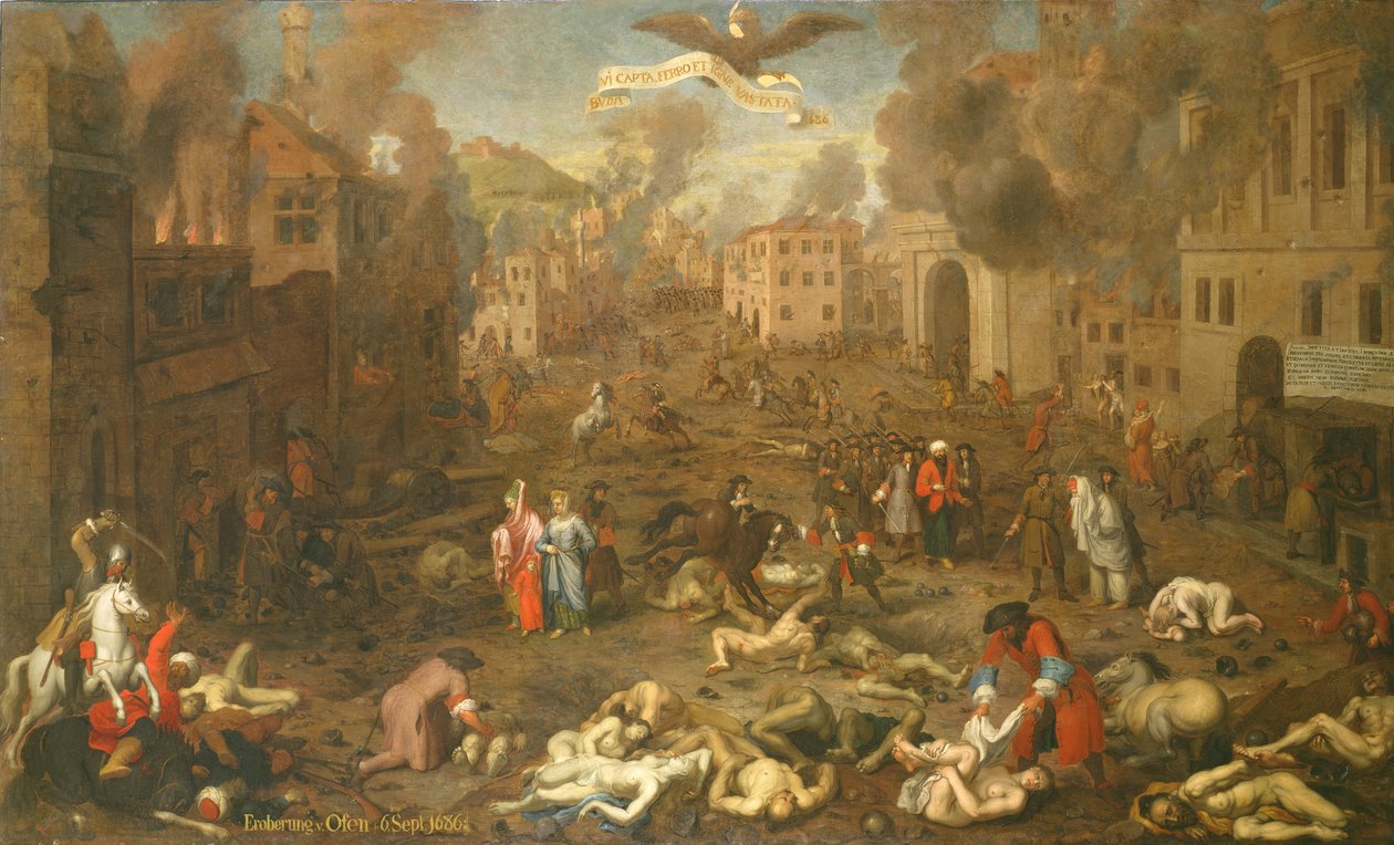 Szturm na Ofen 6 września 1686 (olej na desce) autorstwa Austrian School