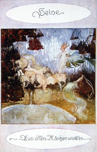 „Mądrość dawnych bajek”, ilustracja do wiersza Heinricha Heinego (1797-1856), ok. 1930. 1918 (kolor lito) autorstwa Austrian School