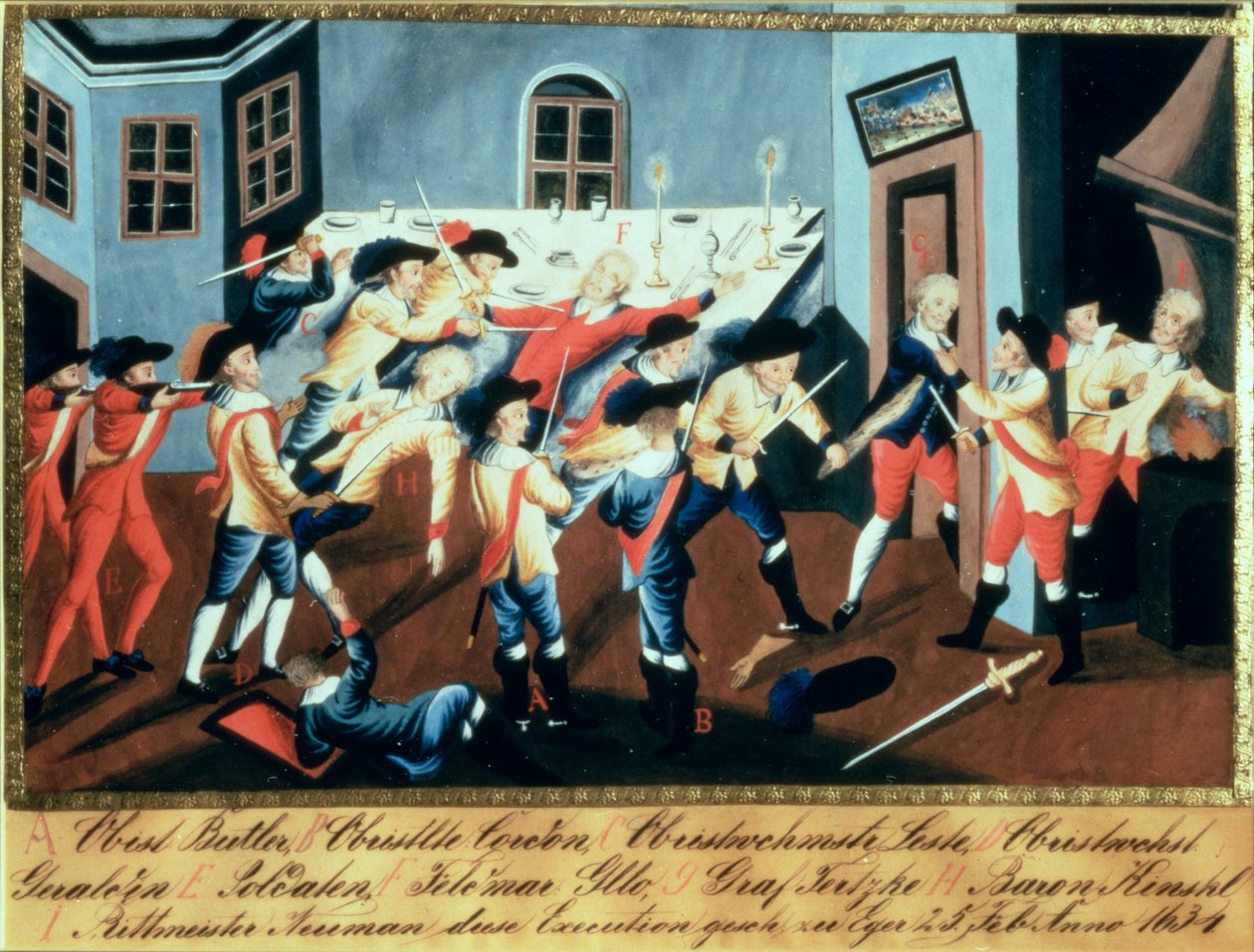 Aresztowanie Albrechta von Wallensteina (1583-1634) w Egerze przez siły irlandzkich i szkockich oficerów pod dowództwem generała Butlera autorstwa Austrian School
