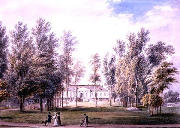 Widok wiejskiego domu w parku, ok.1815 (akwarela na papierze) autorstwa Austrian School