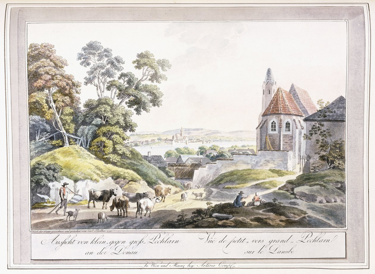 Widok na Mały i Wielki Pechlarn nad Dunajem, 1779-1792 autorstwa Austrian School