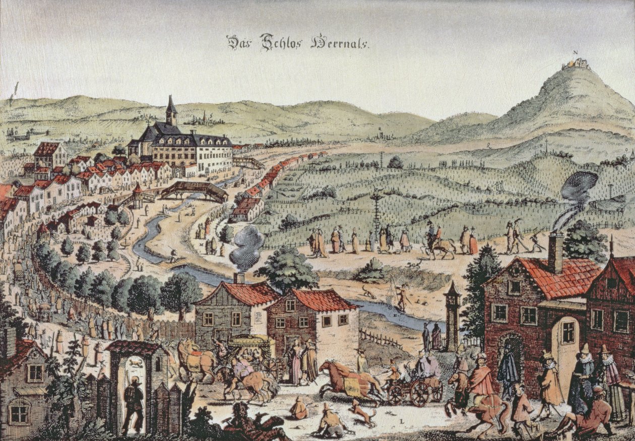 Widok na północ Wiednia z Schlos Hernals i wzgórzami Kahlenberg w tle (rycina) autorstwa Austrian School