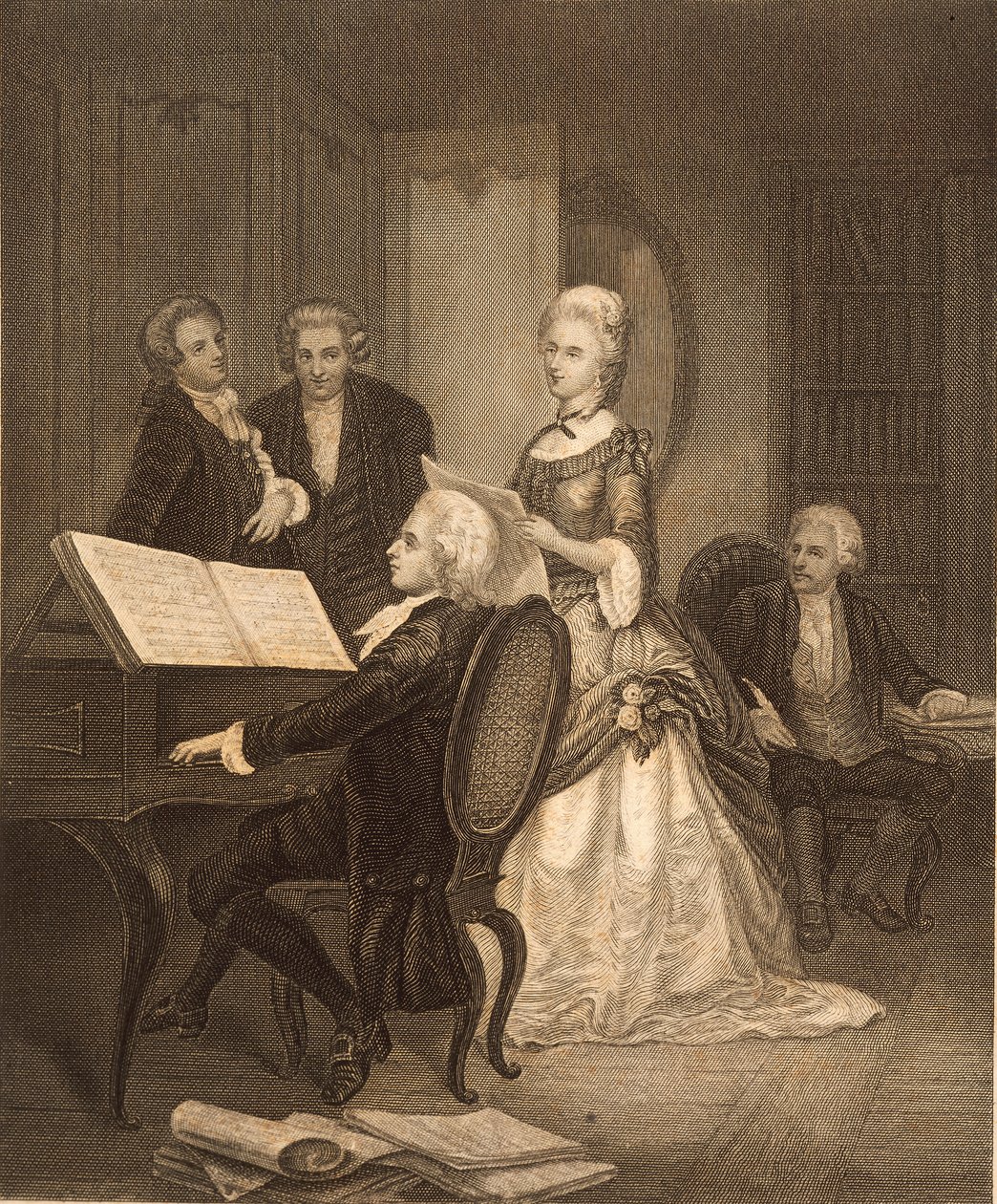 Wolfgang Amadeus Mozart akompaniament Caterina Maddalena Giuseppa (grafika) autorstwa Austrian School