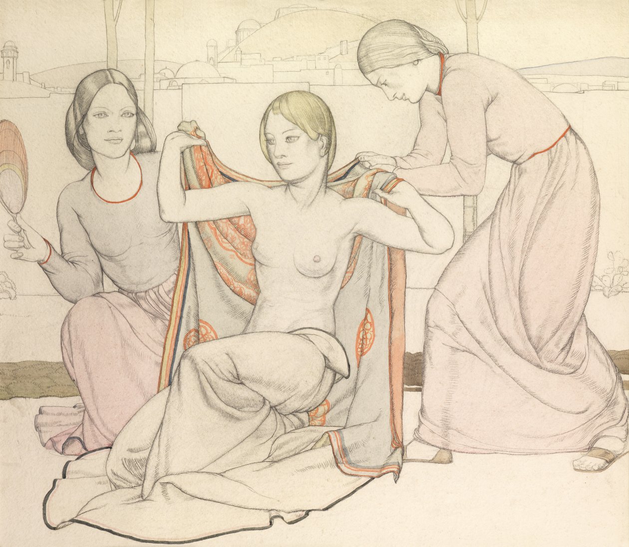 Kąpiący się (akwarela i ołówek) autorstwa Averil Mary Burleigh