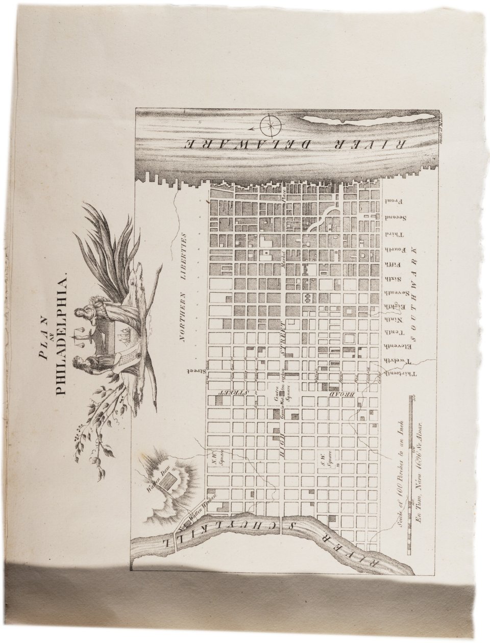 Mapa Filadelfii, z atlasu Stanów Zjednoczonych, 1824 r. autorstwa Axel Leonhard Klinckowström