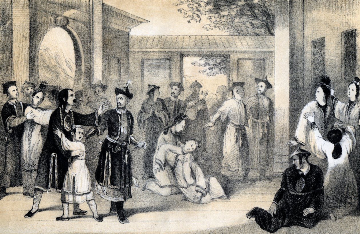 „Chińczycy sprzedani za niewolników przez Tatarów, po ich podboju przez Zinguis-Khan”, 1847. autorstwa B Clayton