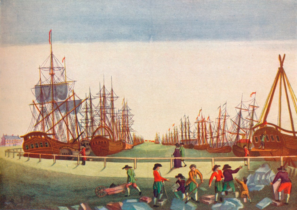 Statki wielorybnicze w Kingston On Hull, c1780 autorstwa B. F. Liezel