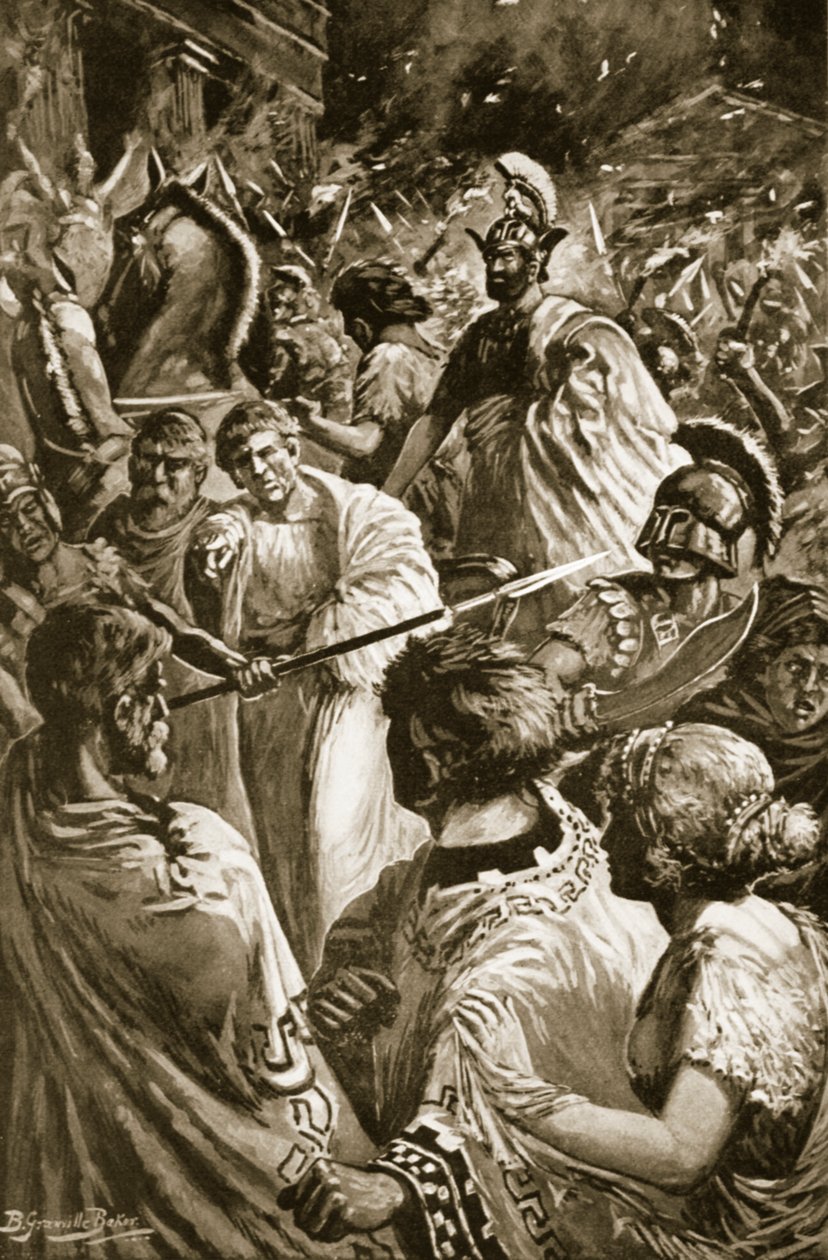 O Saque de Olynthus, 348 aC, ilustração do polonês 