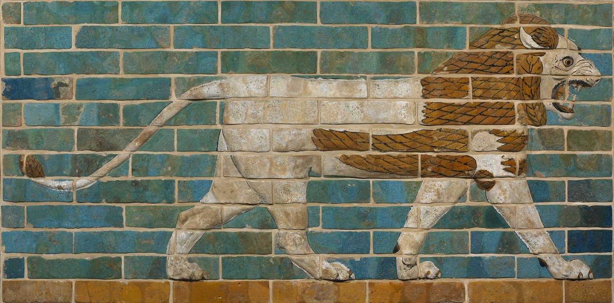 Płaskorzeźba lwa z drogi procesyjnej w Babilonie, ok. 605-562 pne (cegła glazurowana) autorstwa Babylonian