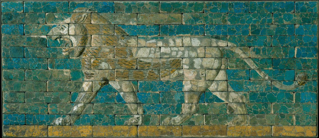 Panel z kroczącym lwem, ok.600-575 pne (ceramika szkliwiona) autorstwa Babylonian