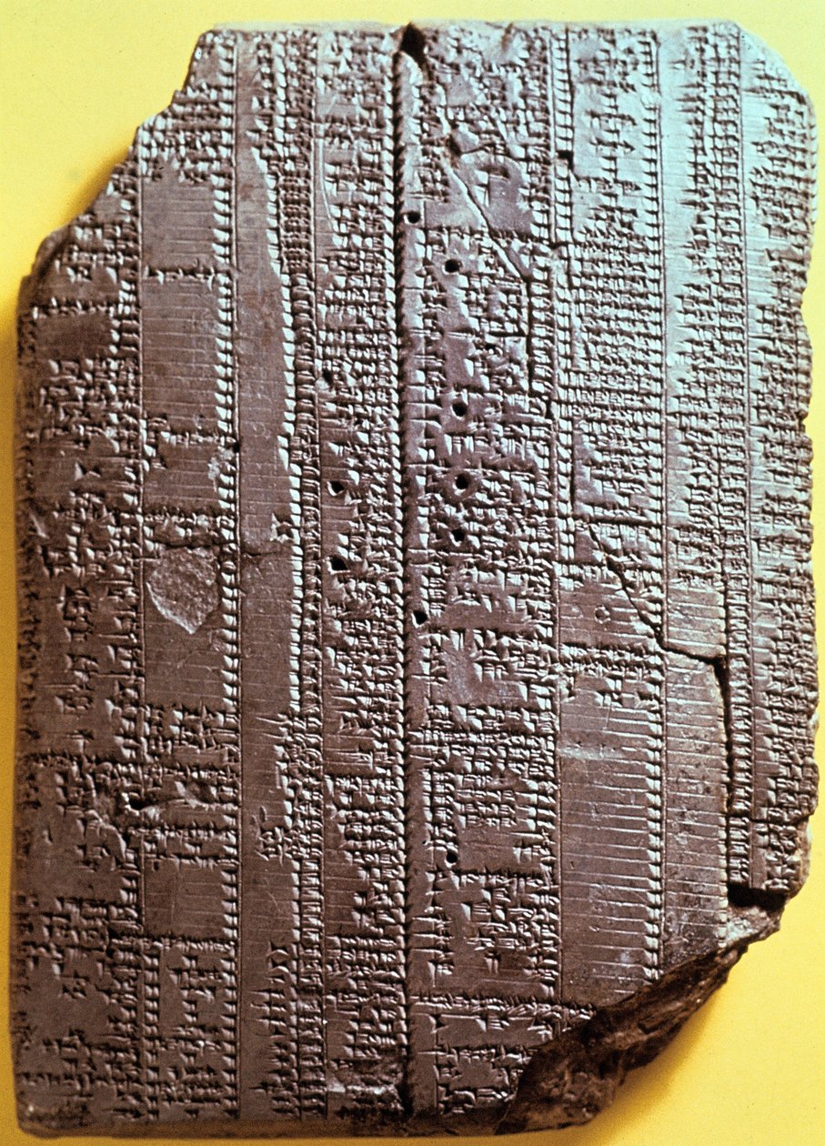 Babilońska gliniana tabliczka z tekstem. VII wiek pne. Stół z sylabariuszem. autorstwa Babylonian