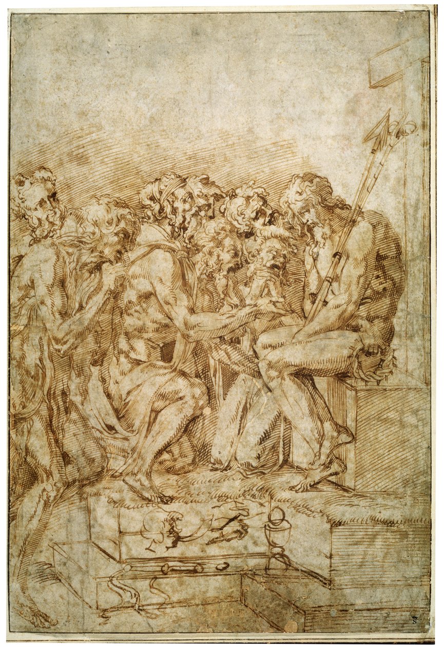 Chrystus z symbolami pasji z udziałem siedmiu postaci, początek XVI w. autorstwa Baccio Bandinelli