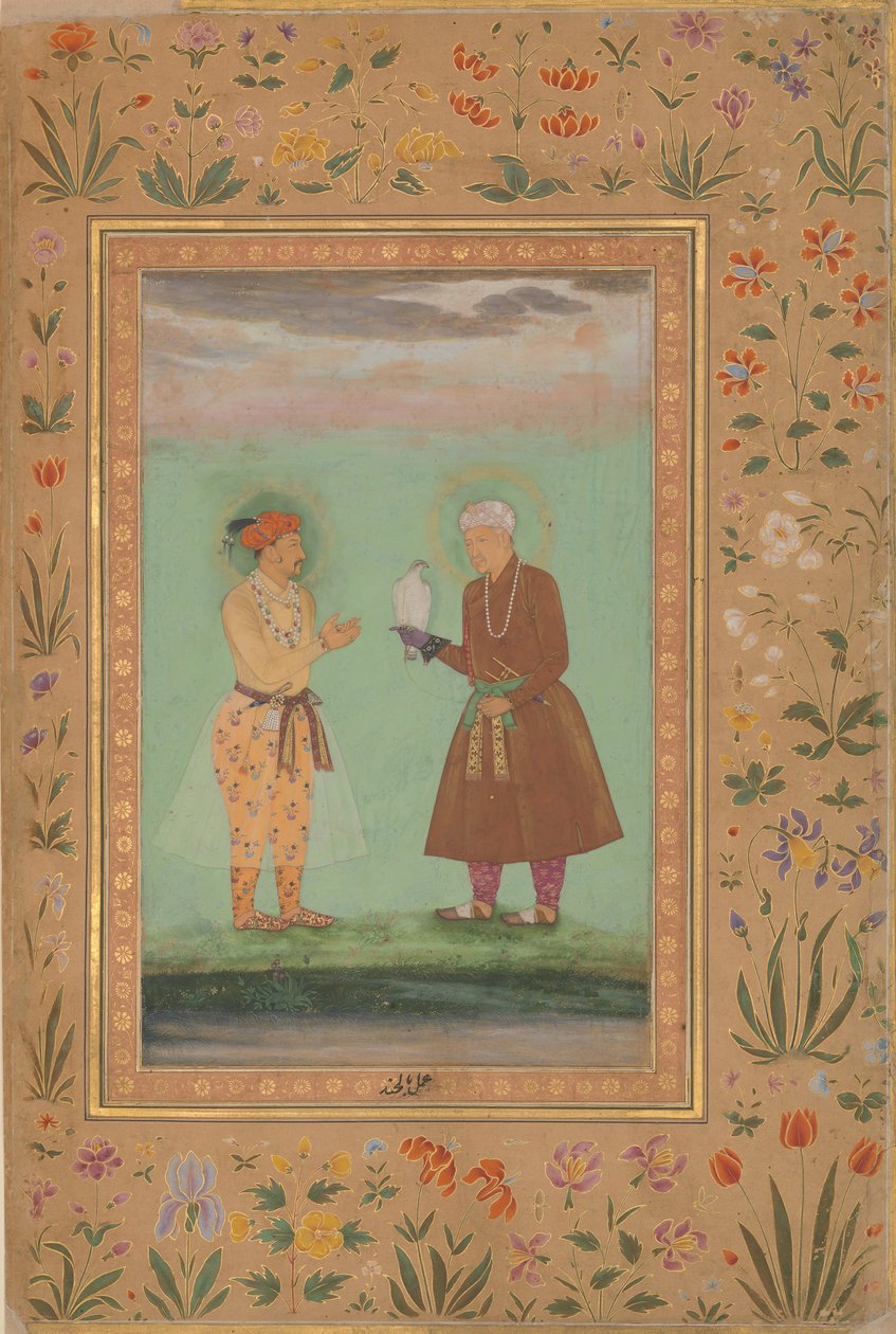 Jahangir i jego ojciec, Akbar, Folio z albumu Shah Jahan, verso: ca. 1630 autorstwa Balchand