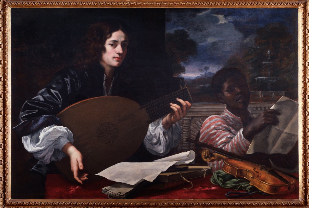 Portret lutnisty z czarnym śpiewakiem Obraz Baldassarre Franceschini dit Volterrano autorstwa Baldassare Franceschini