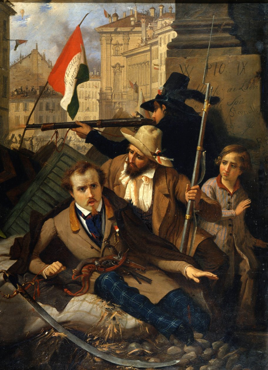 Risorgimento: The Five Days of Milan (Cinque giornate di Milano) (18-22 marca 1848): to jeden z pierwszych epizodów rewolucji 1848 (część pierwszej włoskiej wojny o niepodległość), w której powstali mediolańczycy powstańczy ludność przeciwko autorstwa Baldassare Verazzi