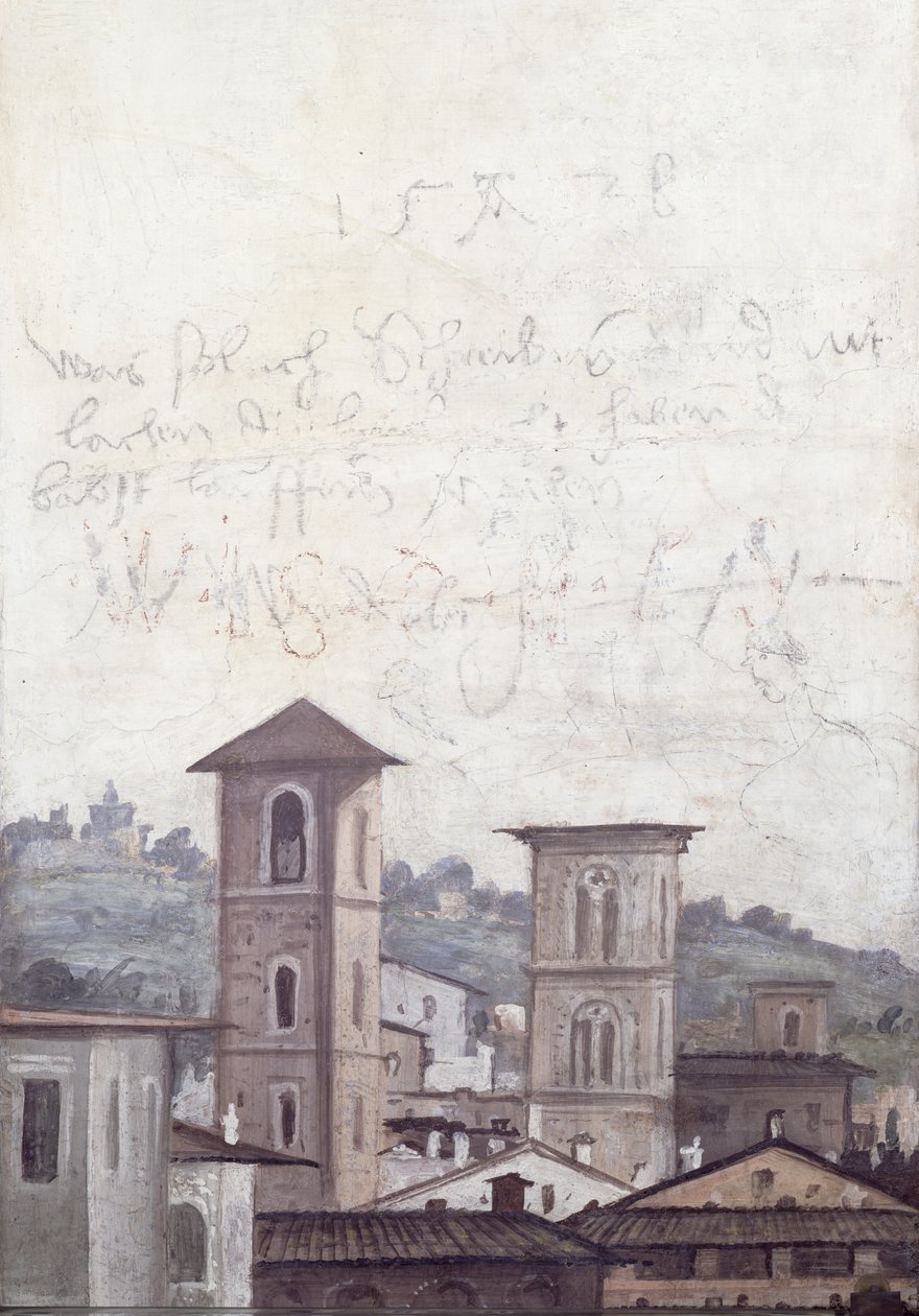 Szczegół „Sala delle Prospettive” (Sala Perspektywy) przedstawiający widok Rzymu, 1518-19 autorstwa Baldassarre Peruzzi