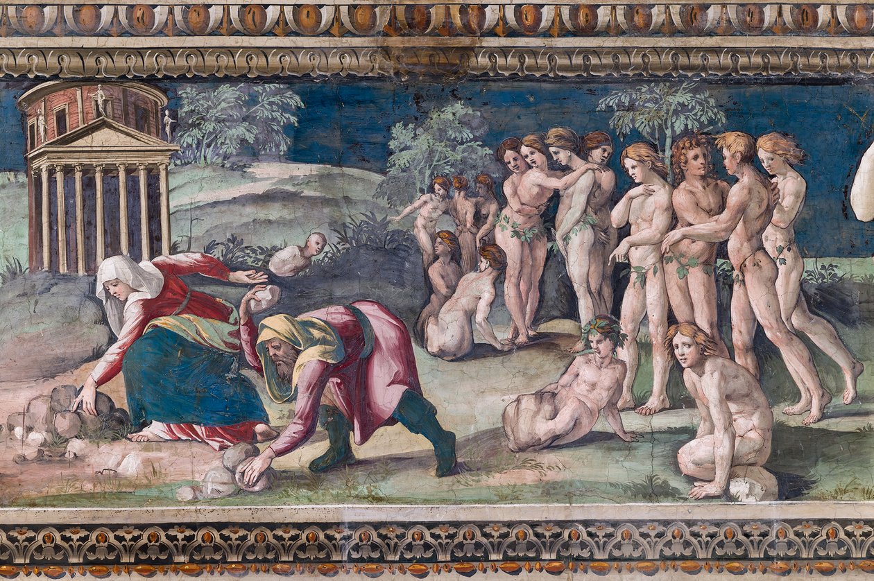 Deucalion i Pyrra rzucają kamieniami autorstwa Baldassarre Peruzzi
