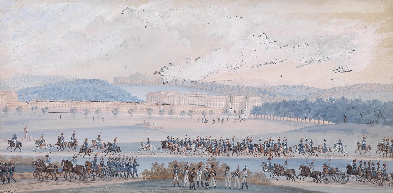 Parada armii cesarskiej przed pałacem Schönbrunn autorstwa Balthasar Wigand