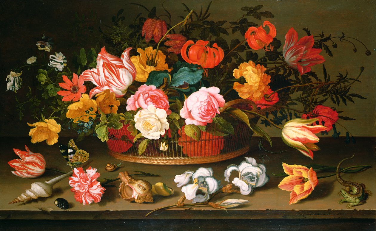 Kosz kwiatów, 1625 autorstwa Balthasar van der Ast