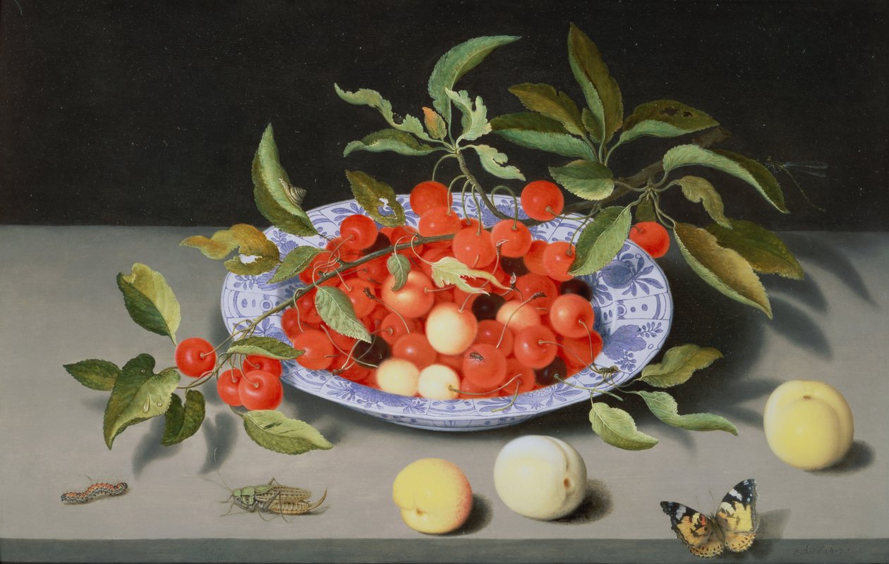 Martwa natura z wiśniami i brzoskwiniami autorstwa Balthasar van der Ast