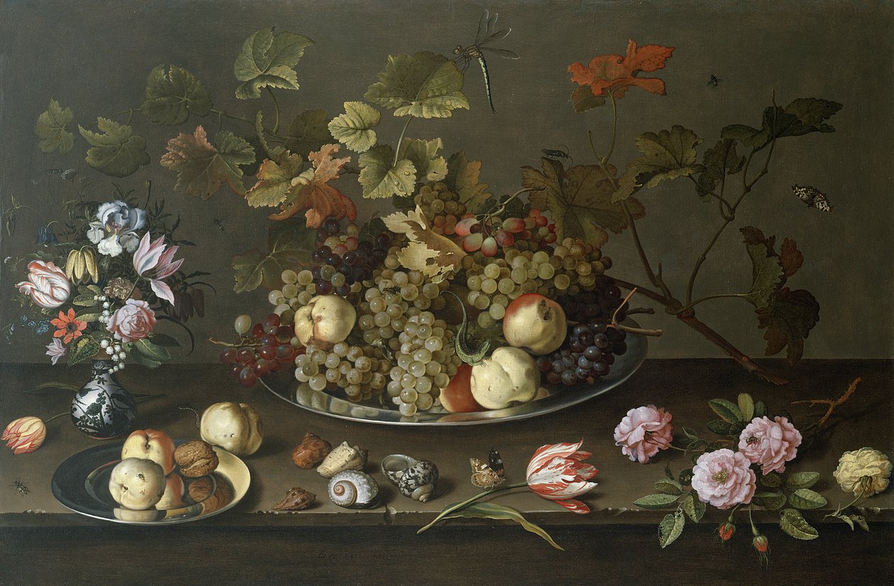 Martwa natura z owoców, kwiatów i muszli autorstwa Balthasar van der Ast