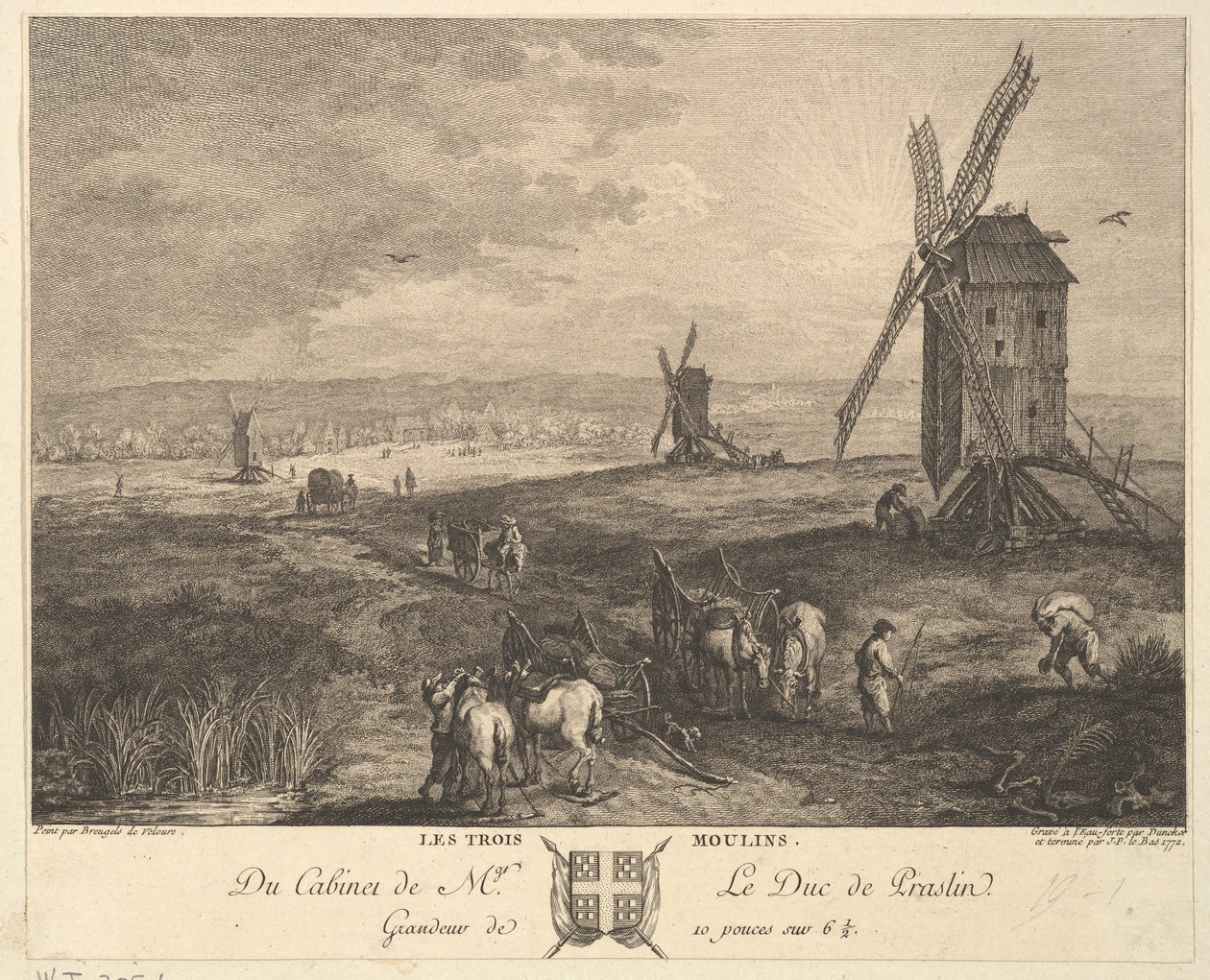 Trzy wiatraki Les Trois Moulins po obrazie w zbiorach księcia de P..., 1772 autorstwa Balthasar Anton Dunker