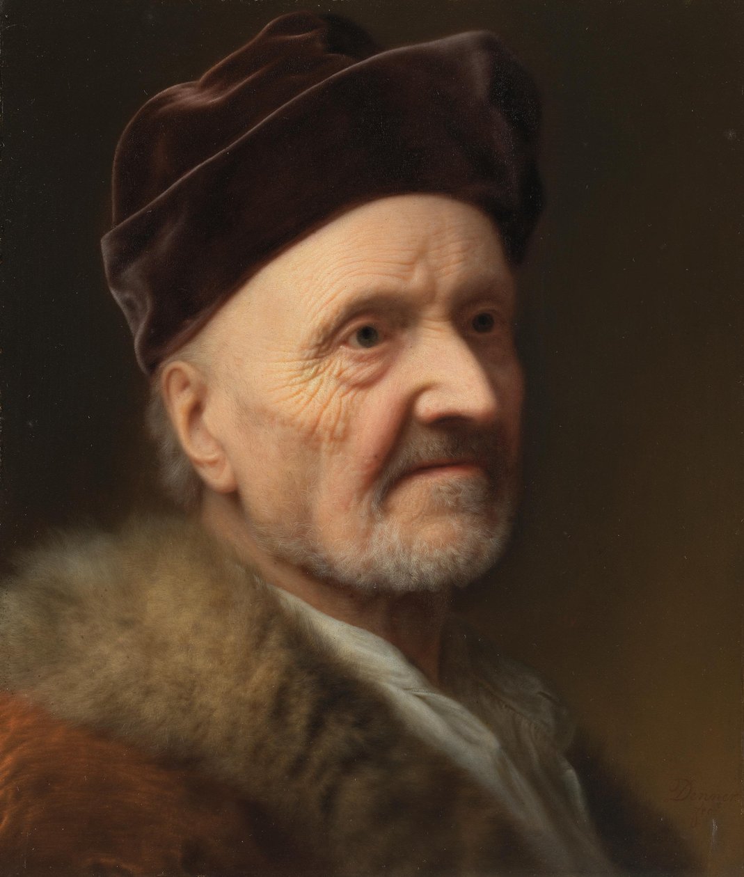 Portret starego mężczyzny w futrze autorstwa Balthasar Denner