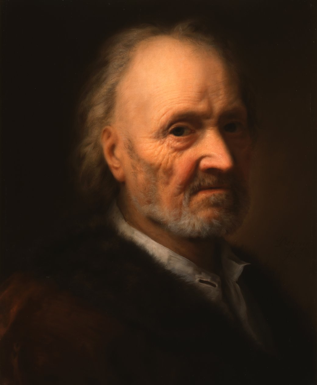 Portret starszego mężczyzny w spódnicy podszytej futrem autorstwa Balthasar Denner