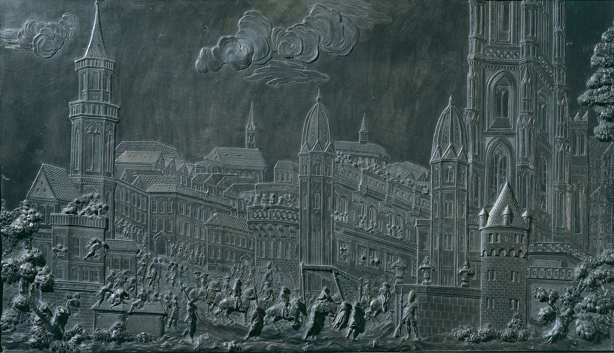 Procesja koronacyjna cesarza Franciszka I Stefana von Lorraine we Frankfurcie nad Menem 10 października 1745 r. autorstwa Balthasar Ferdinand Moll