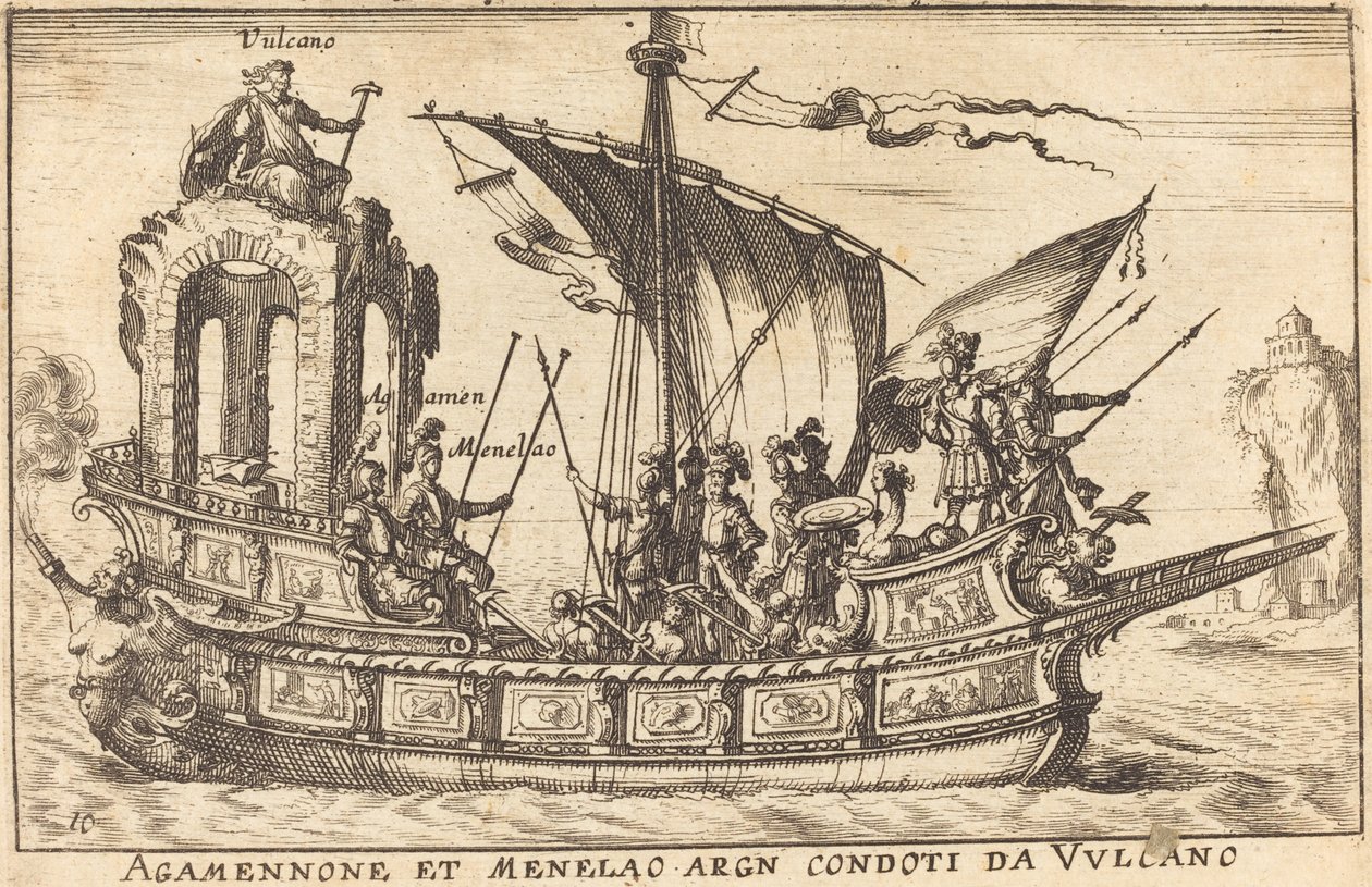 Agamemnon i Menelaos pobrali się z Vulcan autorstwa Balthasar Moncornet after Remigio Cantagallina
