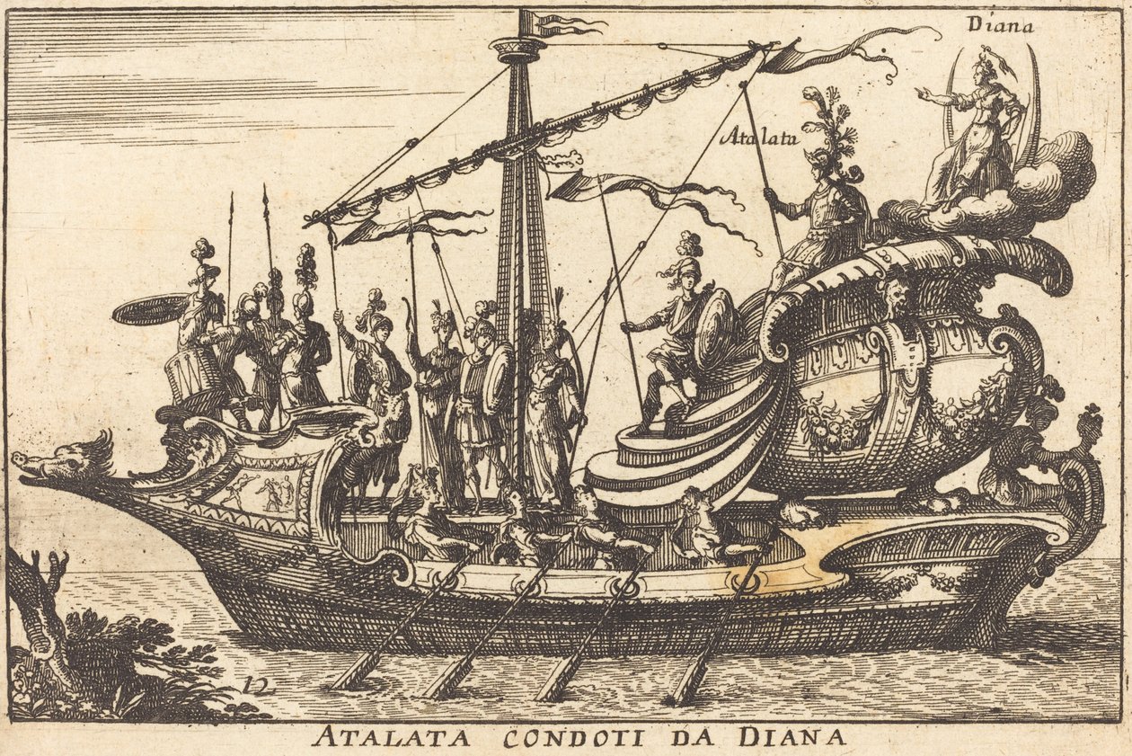Atalanta prowadzona przez Dianę autorstwa Balthasar Moncornet after Remigio Cantagallina