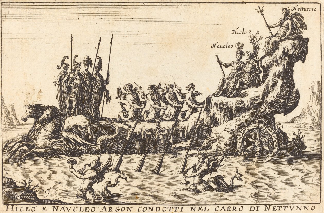 Hiclo i Naucleus Argon prowadzili rydwan Neptuna autorstwa Balthasar Moncornet after Remigio Cantagallina