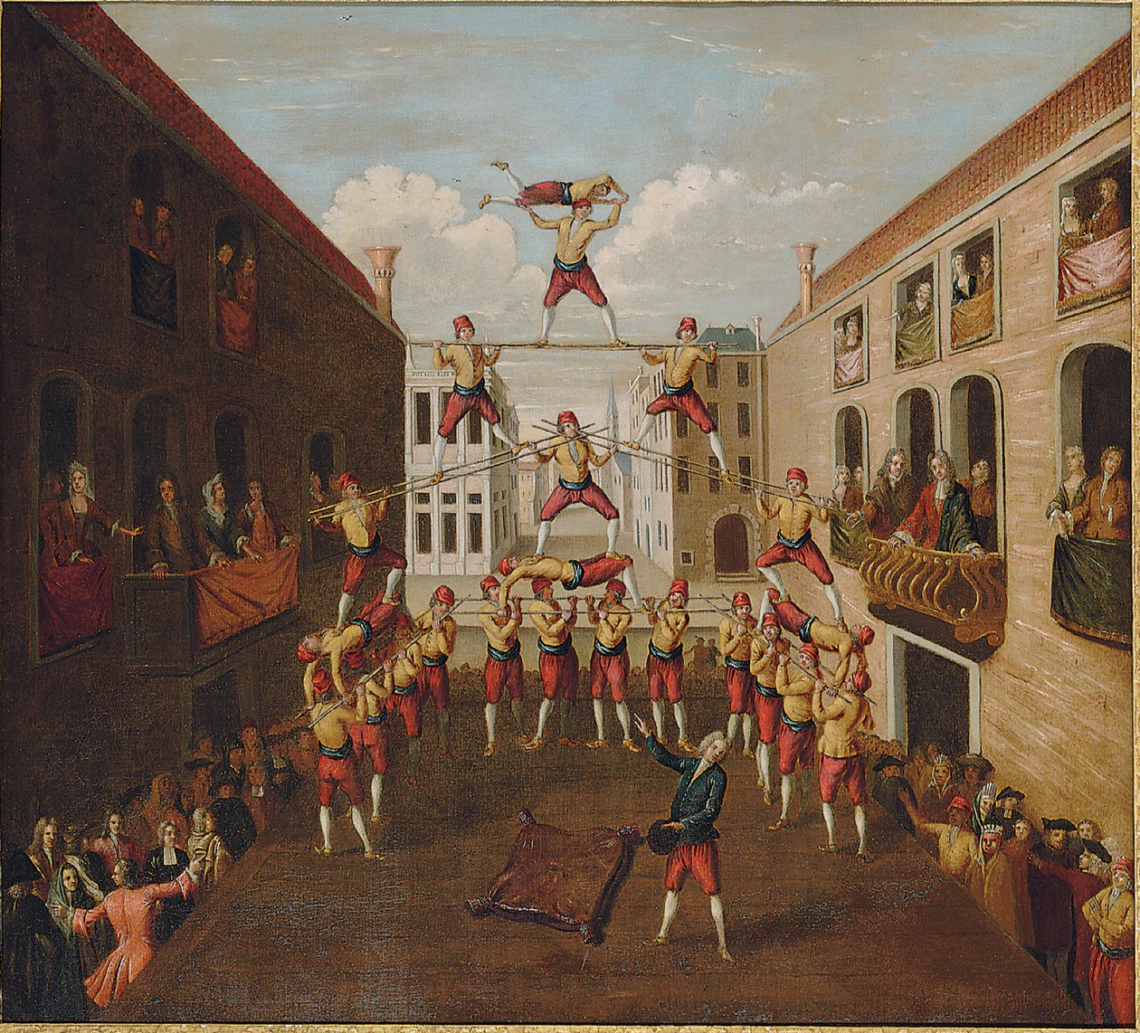 Forze d „Ercole: akrobaty Castellani na weneckim placu, c.1746 autorstwa Balthasar Nebot