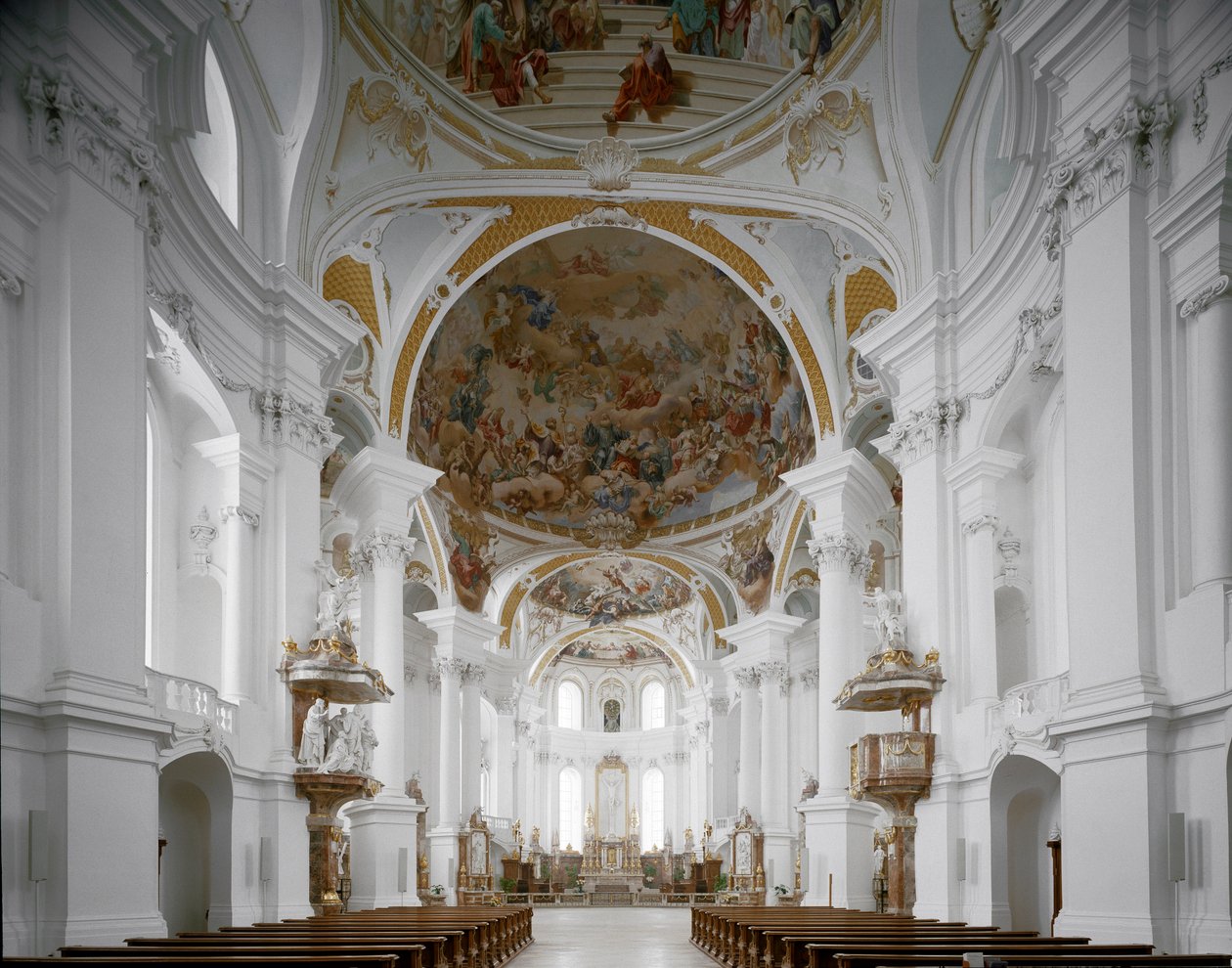 Widok wnętrza kościoła klasztornego autorstwa architekta Johanna Balthasara Neumanna (1687-1753) Neresheim, Niemcy autorstwa Balthasar Neumann