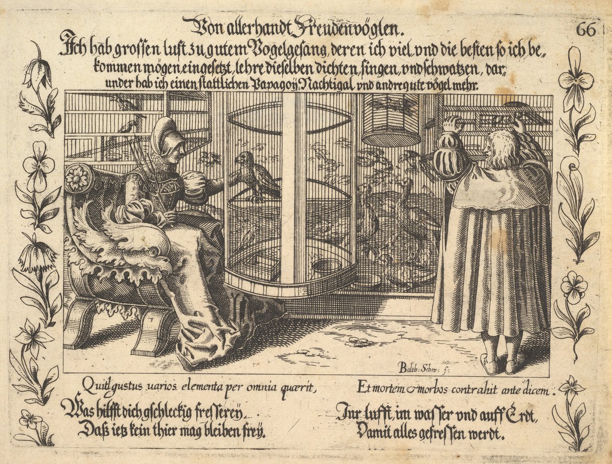 Ze wszystkich radosnych ptaków, ilustracja z Petrarki, Glück und Unglück Spiegel, figura..., 1652. autorstwa Balthasar Schwan