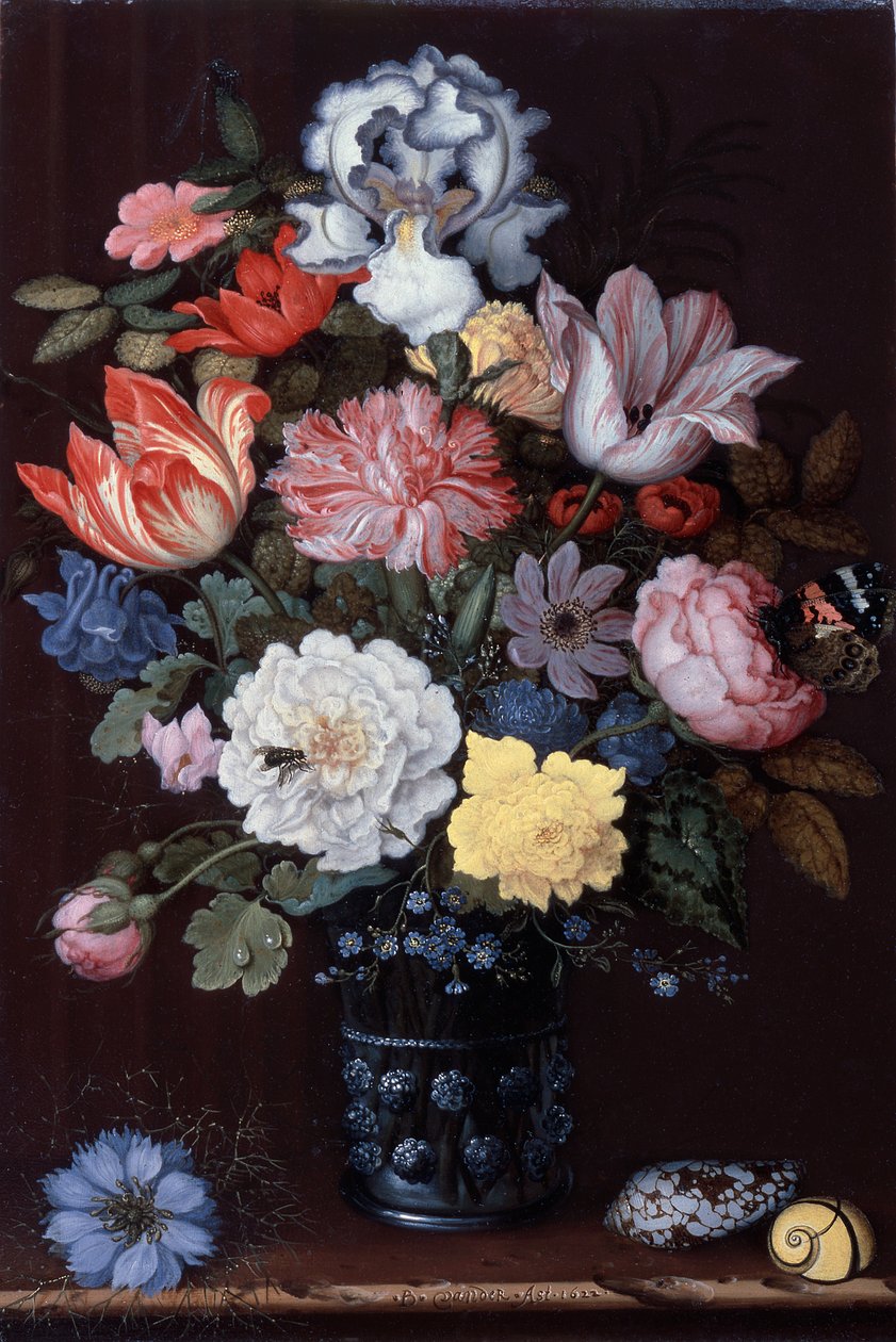 Kwiatowa martwa natura z muszlami autorstwa Balthasar van der Ast