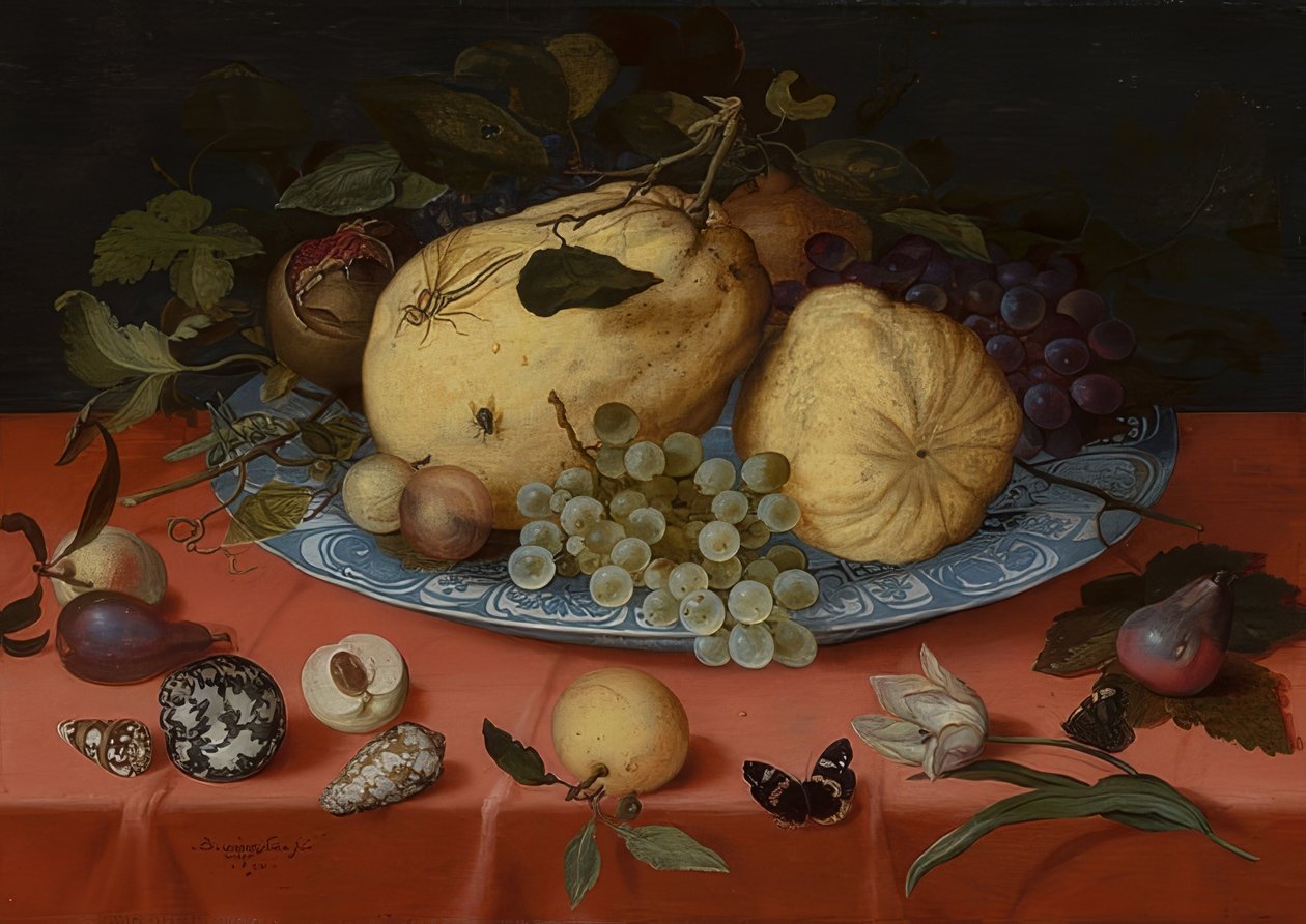 Owoce martwa natura z muszelkami i tulipanem. 1620 autorstwa Balthasar van der Ast