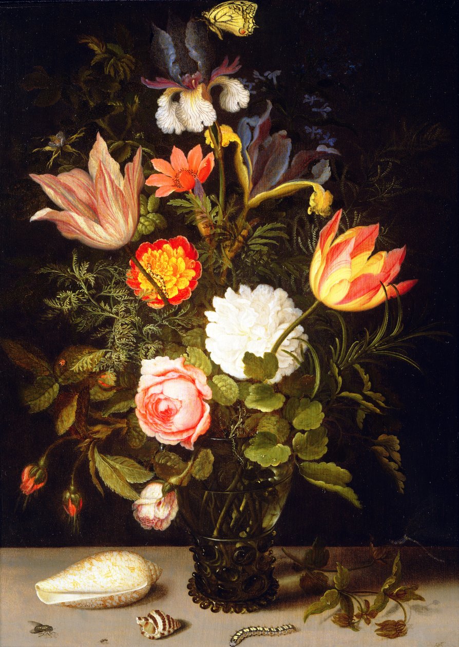 Martwa natura z kwiatami w Roemerze z dwiema muszlami autorstwa Balthasar van der Ast