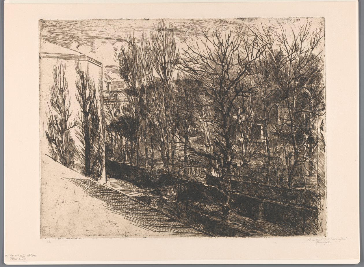 Widok z mojej pracowni (oryginalny tytuł na obiekcie) Panorama (tytuł na obiekcie) autorstwa Barbara Elisabeth van Houten (signed by artist)