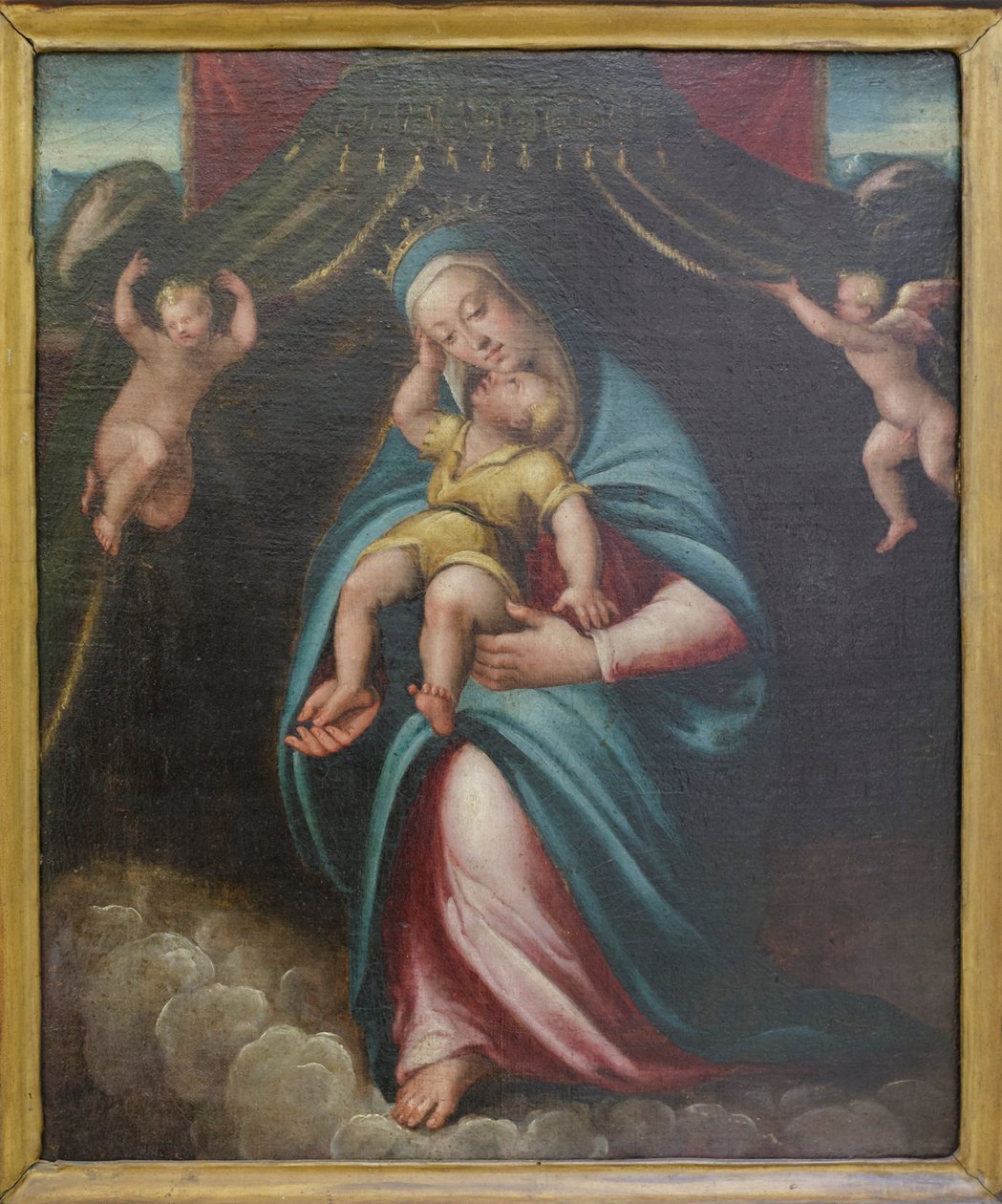 Madonna z Dzieciątkiem pod baldachimem trzymanym przez dwa anioły (obraz) autorstwa Barbara Longhi