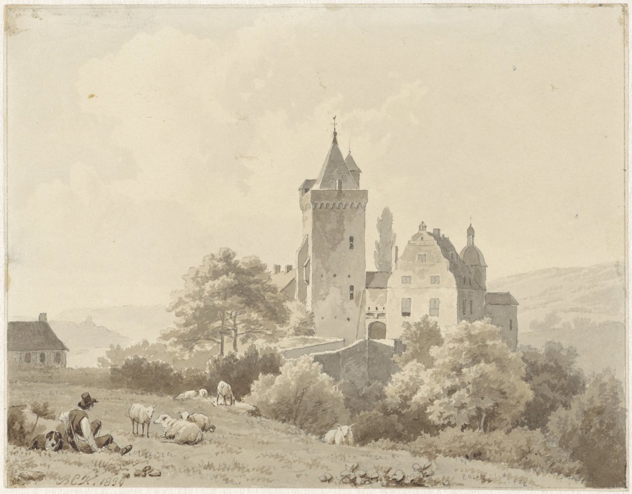 Odpoczynek Pasterza w Schloss Lansberg autorstwa Barend Cornelis Koekkoek
