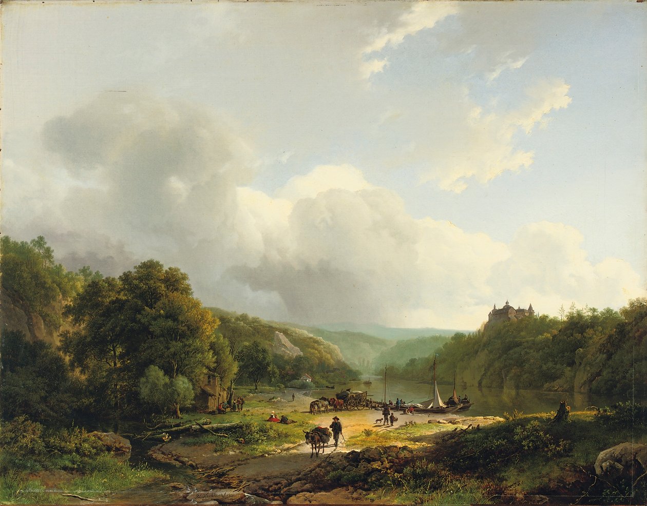 Rozładunek barki w pofałdowanym krajobrazie, 1831 autorstwa Barend Cornelis Koekkoek