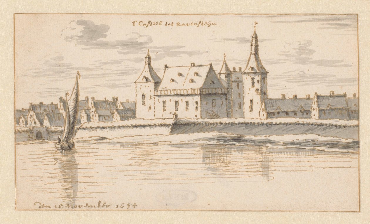 Widok na zamek Ravenstein, Brabancja Północna autorstwa Barend Klotz (attributed to)