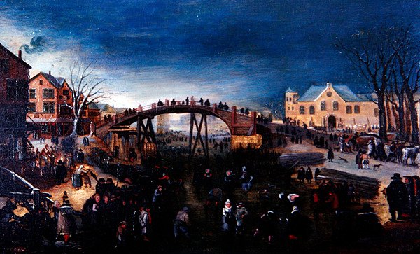 Pejzaż zimowy z łyżwiarstwem figurowym i zabawą, ok. 1640-50 (olej na panelu) autorstwa Barent (follower of) Avercamp
