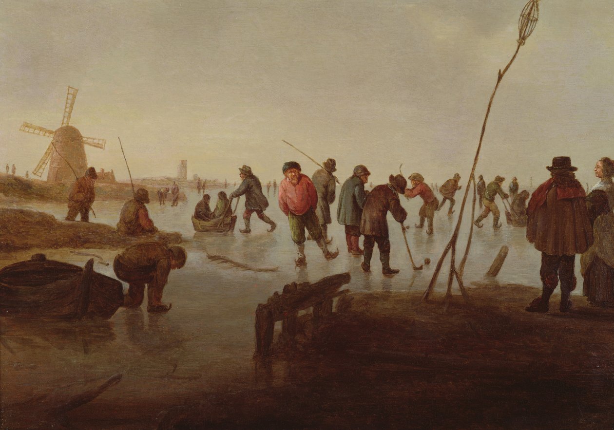 Łyżwiarstwo figurowe na Frozen Waterway, XVII wiek autorstwa Barent Avercamp