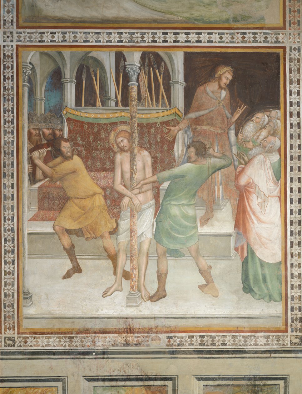 Scena z Nowego Testamentu: Biczowanie Chrystusa (fresk) autorstwa Barna da Siena