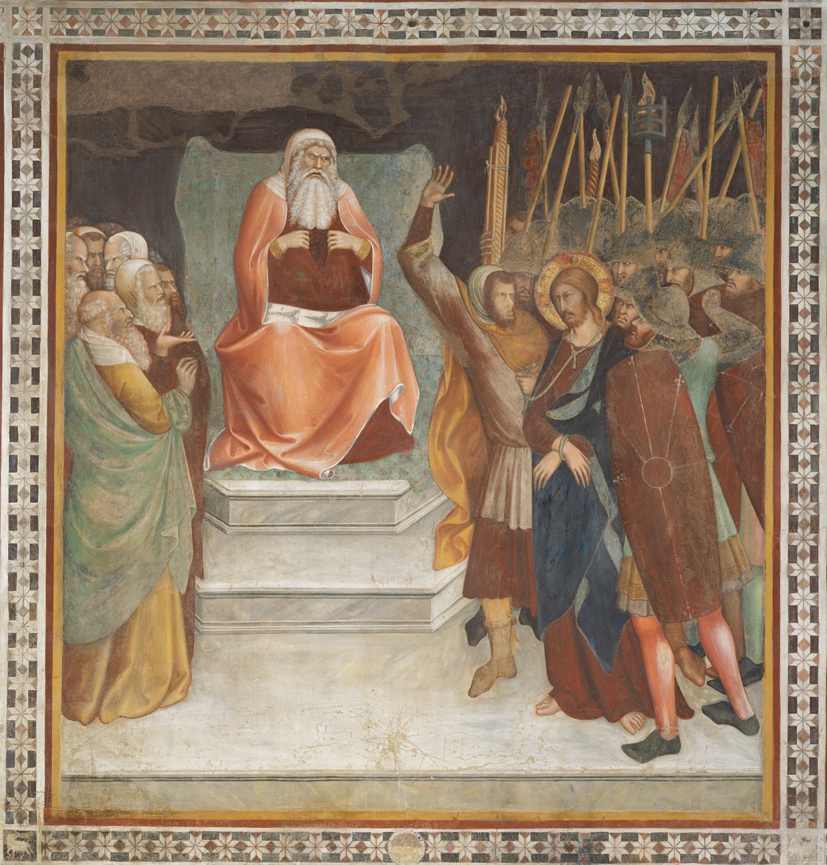 Scena z Nowego Testamentu: Jezus przed Kajfaszem (fresk) autorstwa Barna da Siena