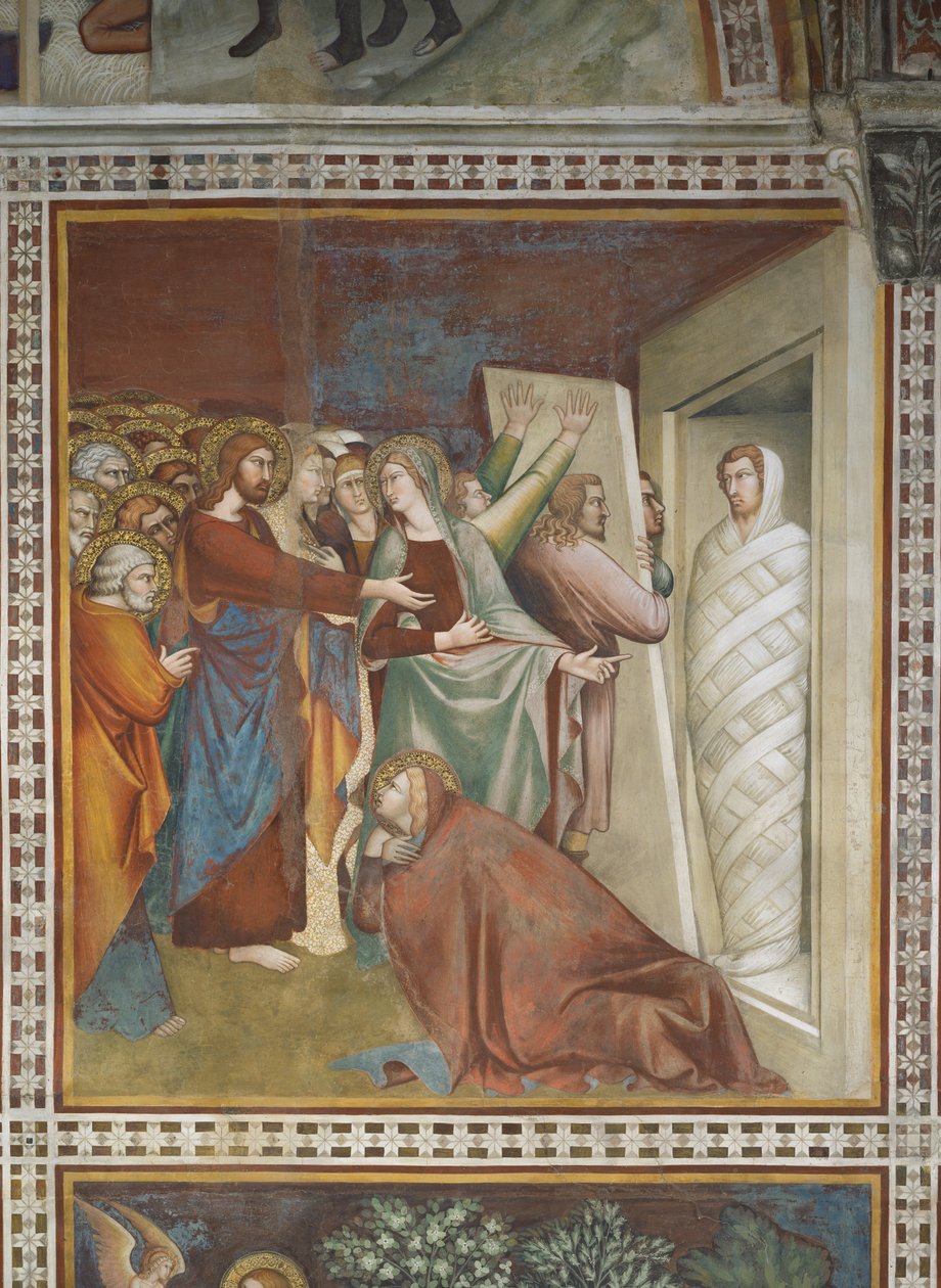 Scena z Nowego Testamentu: Wskrzeszenie Łazarza (fresk) autorstwa Barna da Siena