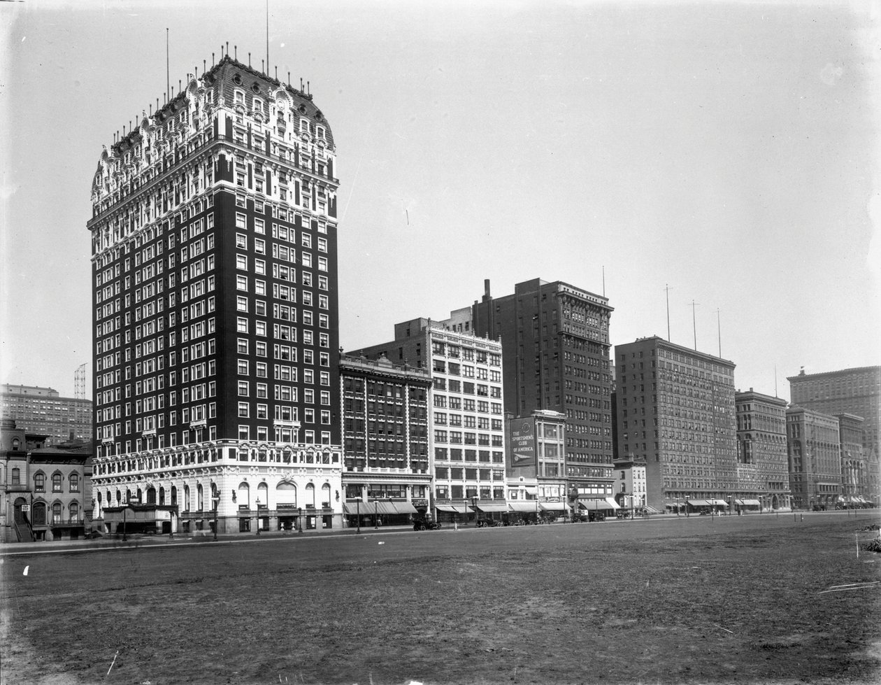 Budynki na Michigan Avenue od Balbo Street do Van Buren Street, Chicago, Illinois, USA, ok. 1905 (zdjęcie czarno-białe) autorstwa Barnes and Crosby
